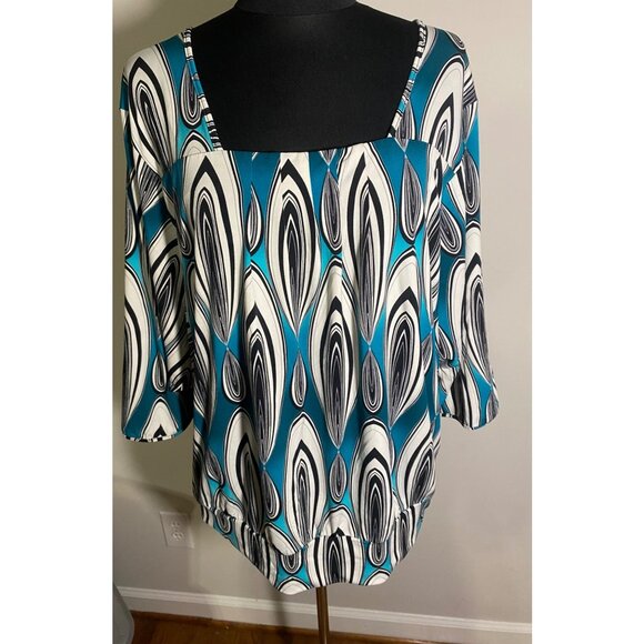 Worthington Stylish Blue Patterned Women's Top Size L - Picture 1 of 7